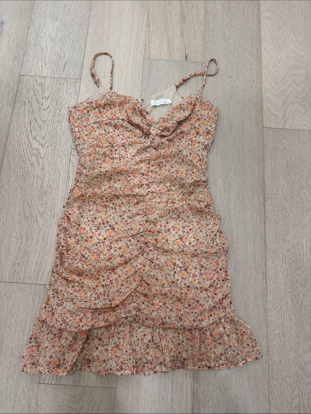 Lush Peach Floral Ruffle Slip Dress